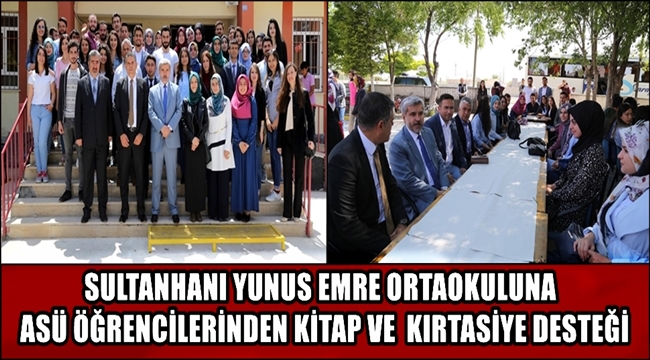 SULTANHANI YUNUS EMRE ORTAOKULUNA ASÜ ÖĞRENCİLERİNDEN KİTAP VE  KIRTASİYE DESTEĞİ