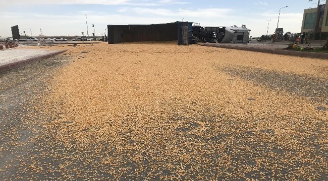 MISIR YÜKLÜ TIR OTOMOBİLE ÇARPIP DEVRİLDİ