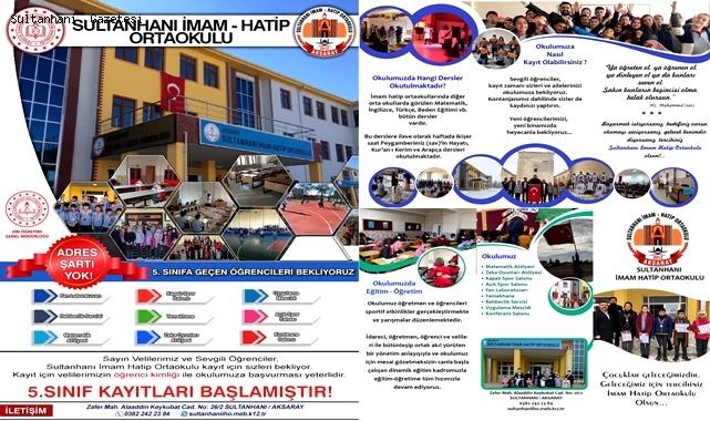 SULTANHANI İMAM HATİP ORTAOKULU 5. SINIF KAYITLARI BAŞLADI