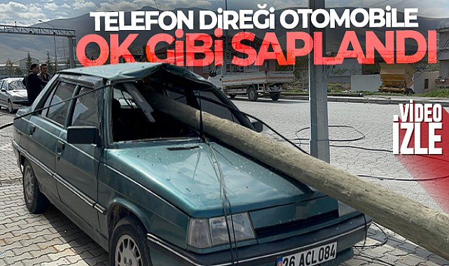 Yer Niğde; Telefon direği otomobile ok gibi saplandı