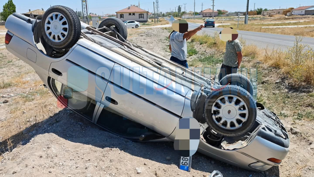 Sultanhanı Yeşiltömek Yolunda Takla Atan Otomobil Kazası Ucuz Atlatıldı