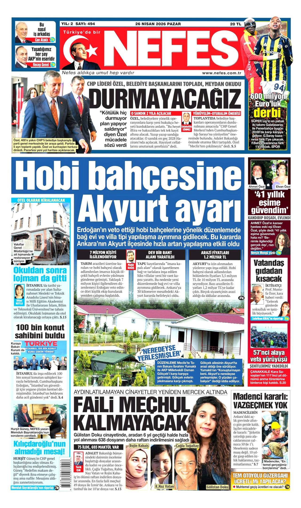 Nefes Gazetesi Gazete Manşeti